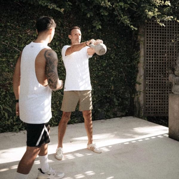 Man training with a kettlebell
